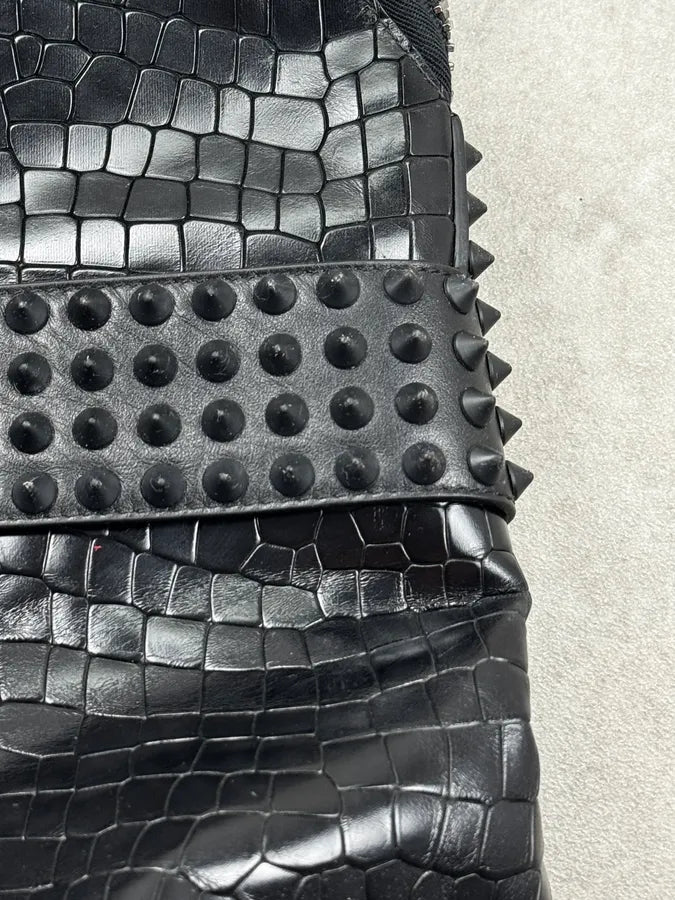 Philipp Plein Black Studded Rock Luxury Crocodile Effect Leather Backpack adidVLM 8