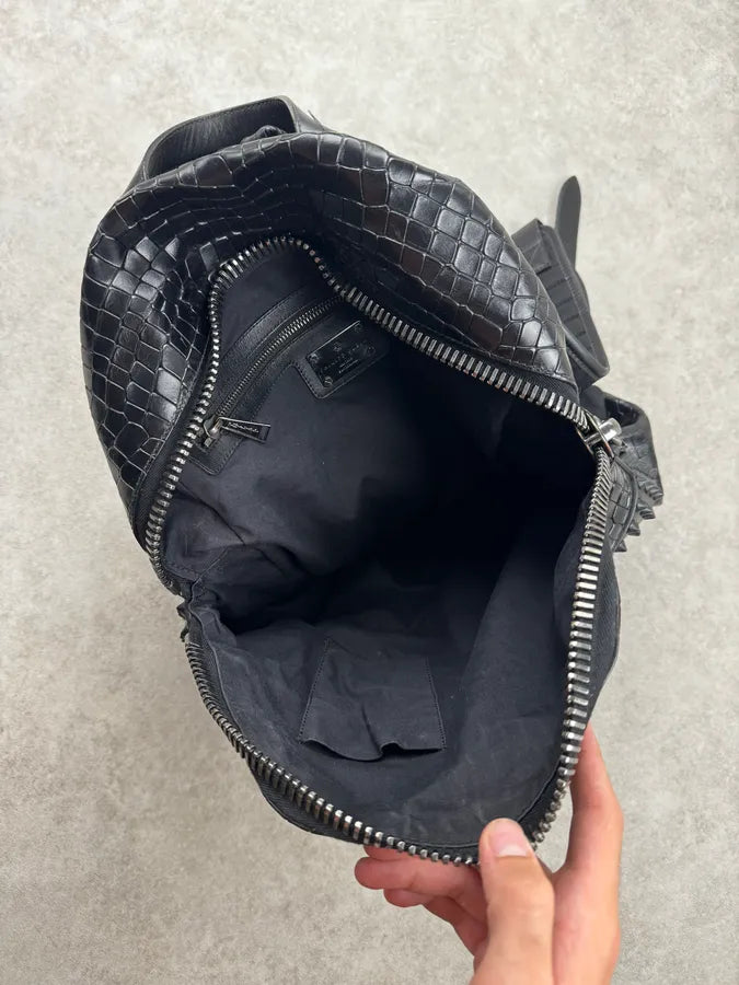 Philipp Plein Black Studded Rock Luxury Crocodile Effect Leather Backpack adidVLM 11
