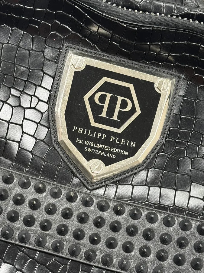Philipp Plein Black Studded Rock Luxury Crocodile Effect Leather Backpack adidVLM 7