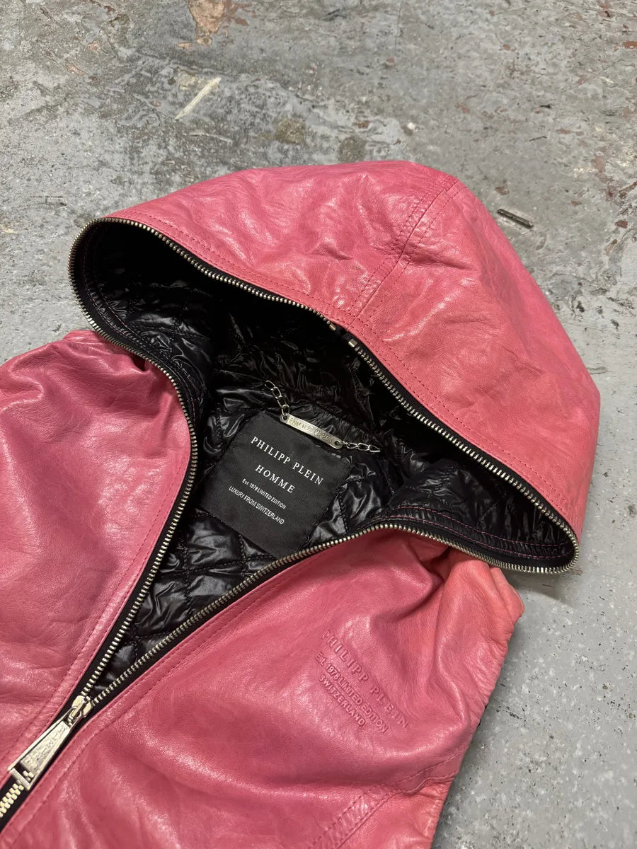 Philipp Plein Limited Deadskull Sleeveless Hooded Red Leather  Jacket cImGGBz 10