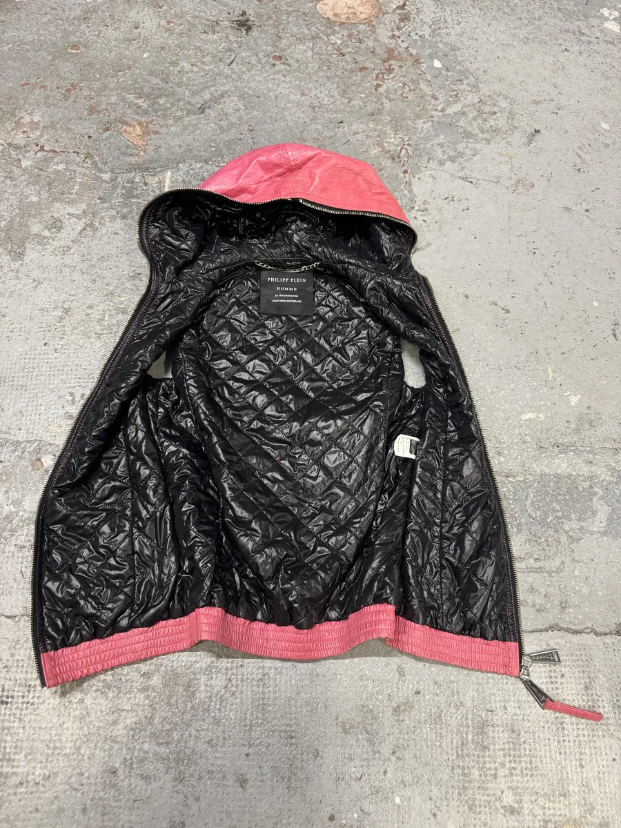 Philipp Plein Limited Deadskull Sleeveless Hooded Red Leather  Jacket cImGGBz 12