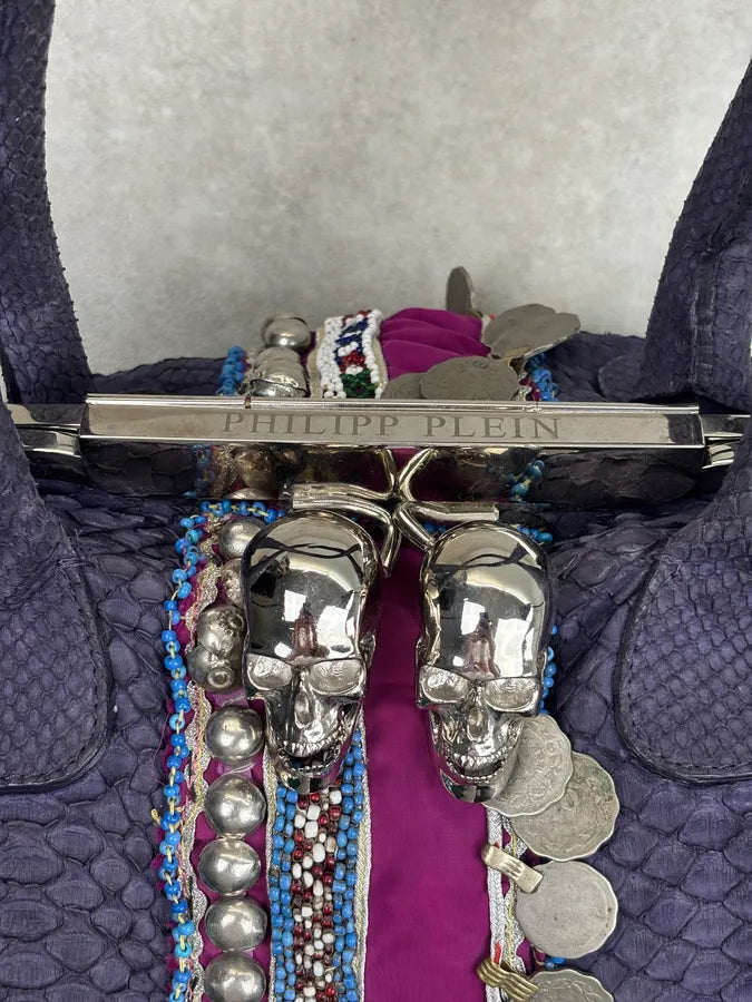 Philipp Plein Purple Python Leather Embellished Handle Bag KqifGVv 4