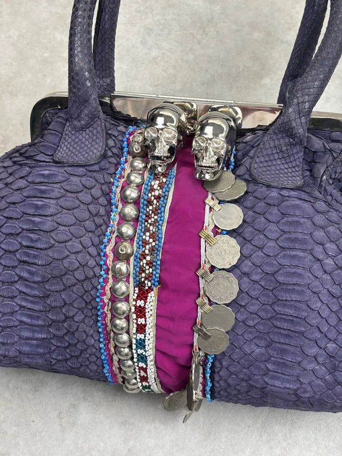 Philipp Plein Purple Python Leather Embellished Handle Bag KqifGVv 5