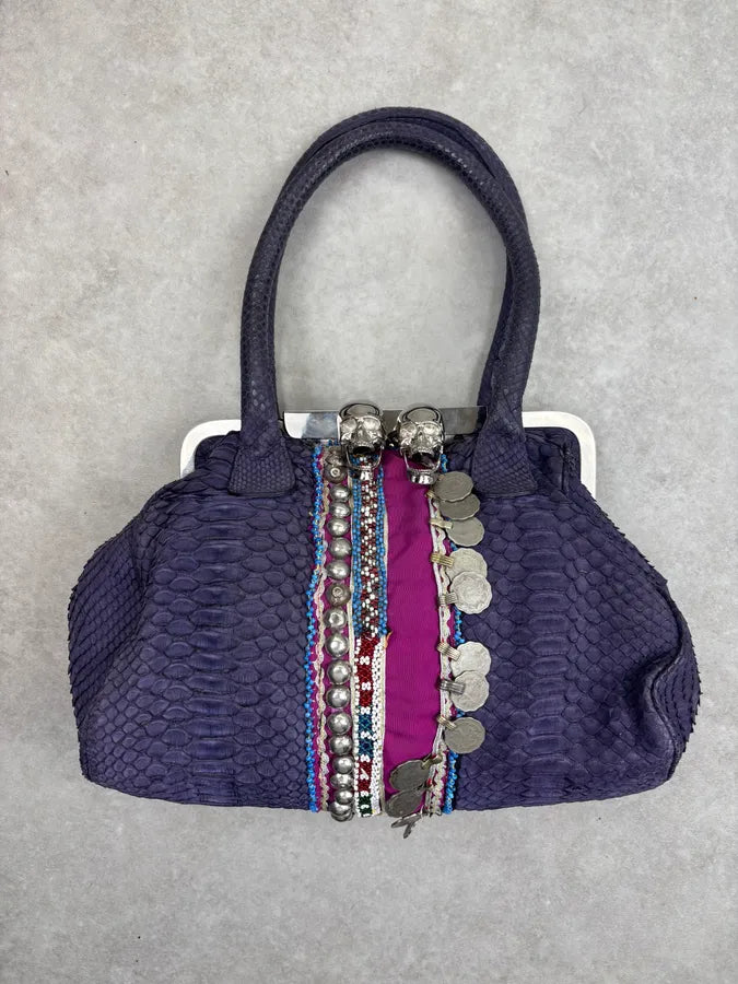 Philipp Plein Purple Python Leather Embellished Handle Bag KqifGVv 0
