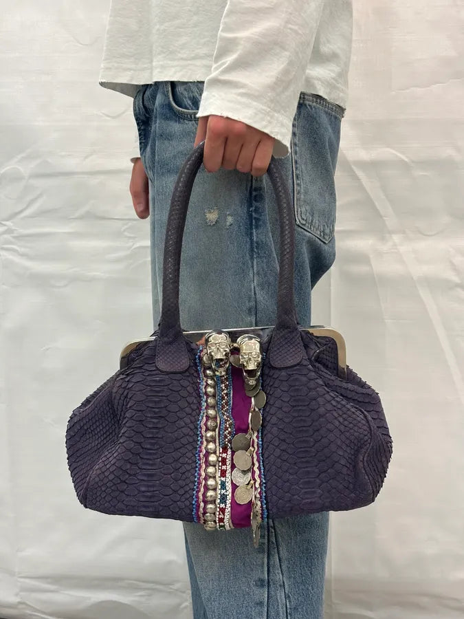 Philipp Plein Purple Python Leather Embellished Handle Bag KqifGVv 2