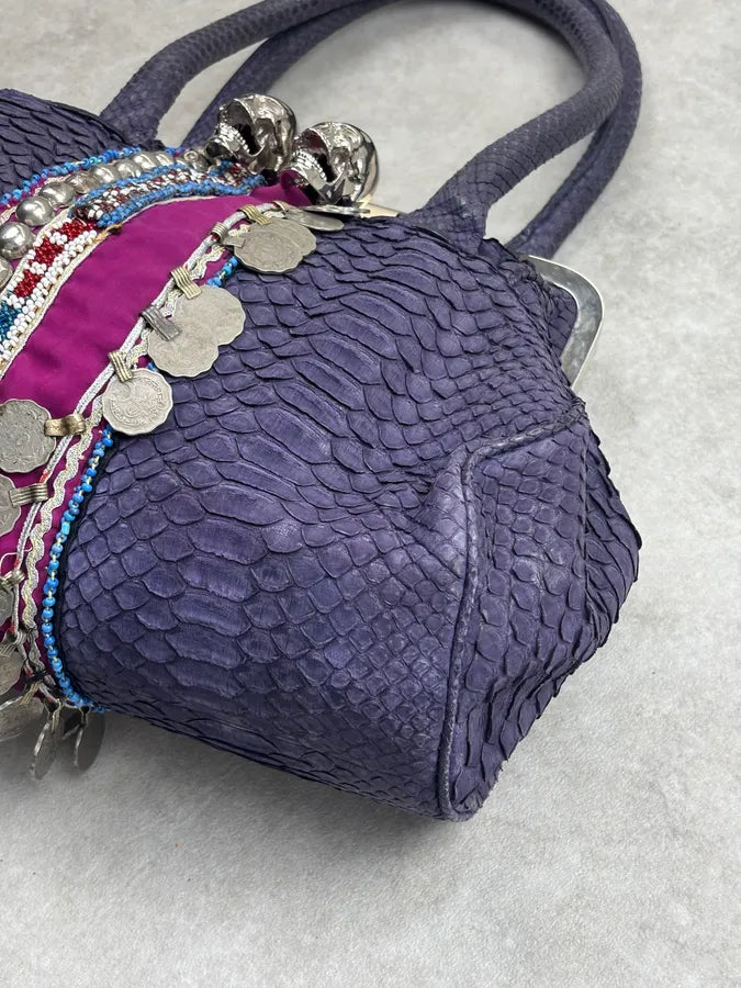 Philipp Plein Purple Python Leather Embellished Handle Bag KqifGVv 7