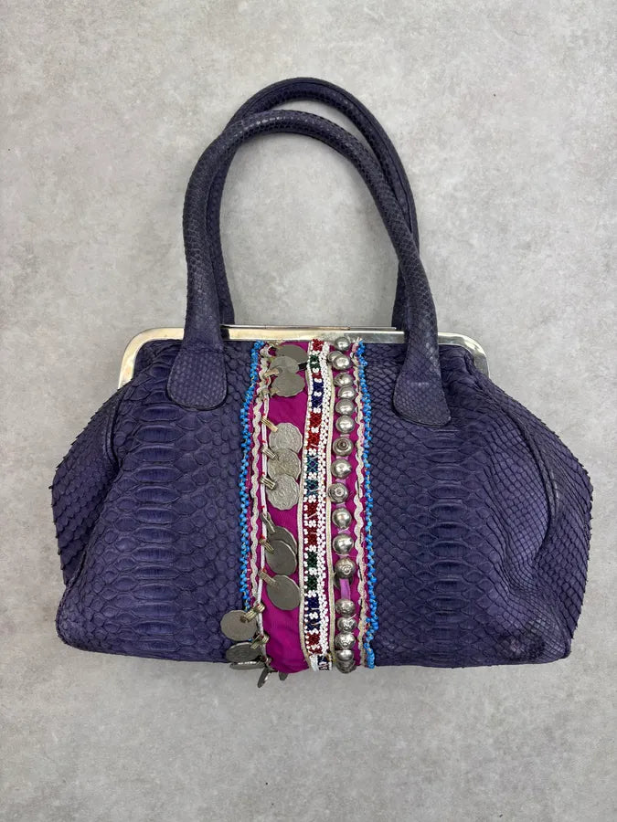Philipp Plein Purple Python Leather Embellished Handle Bag KqifGVv 11