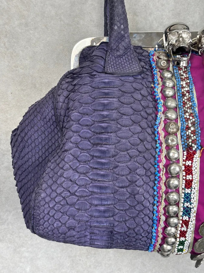 Philipp Plein Purple Python Leather Embellished Handle Bag KqifGVv 6