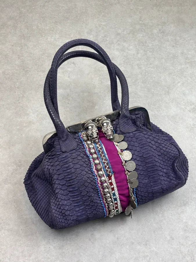 Philipp Plein Purple Python Leather Embellished Handle Bag KqifGVv 1
