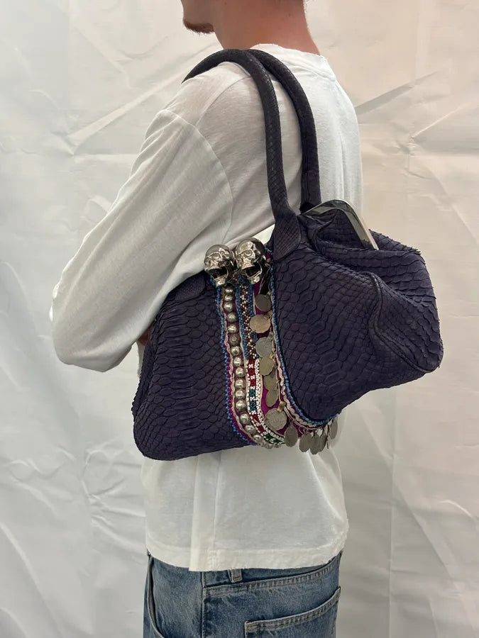 Philipp Plein Purple Python Leather Embellished Handle Bag KqifGVv 3
