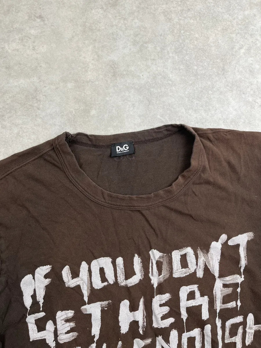 2000s Dolce & Gabbana Dark Brown Text Paint-Drip T-Shirt QQfVdYeK 4