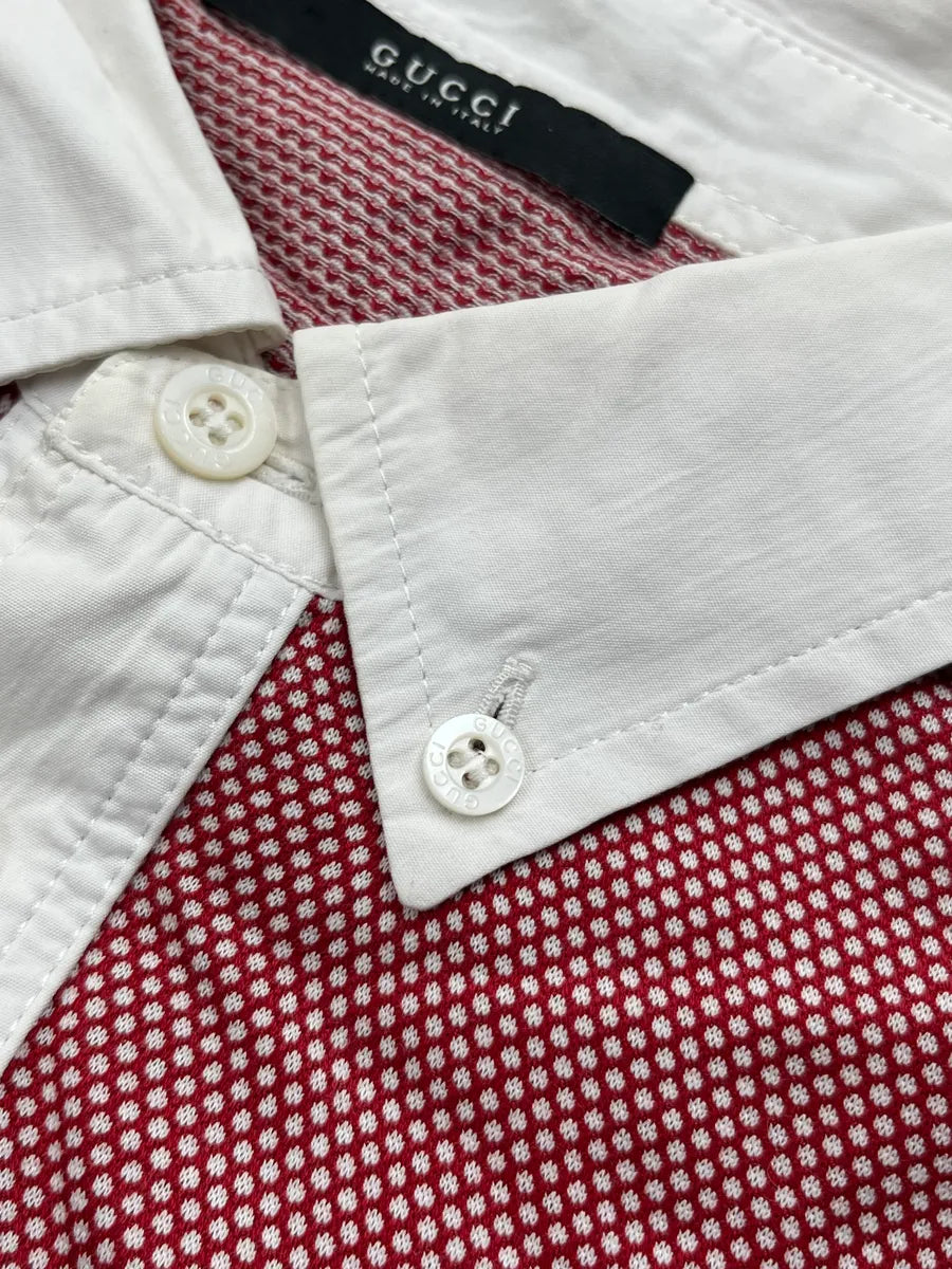 2000s Gucci Red and White Pattern Collar Polo feQseXqU 9
