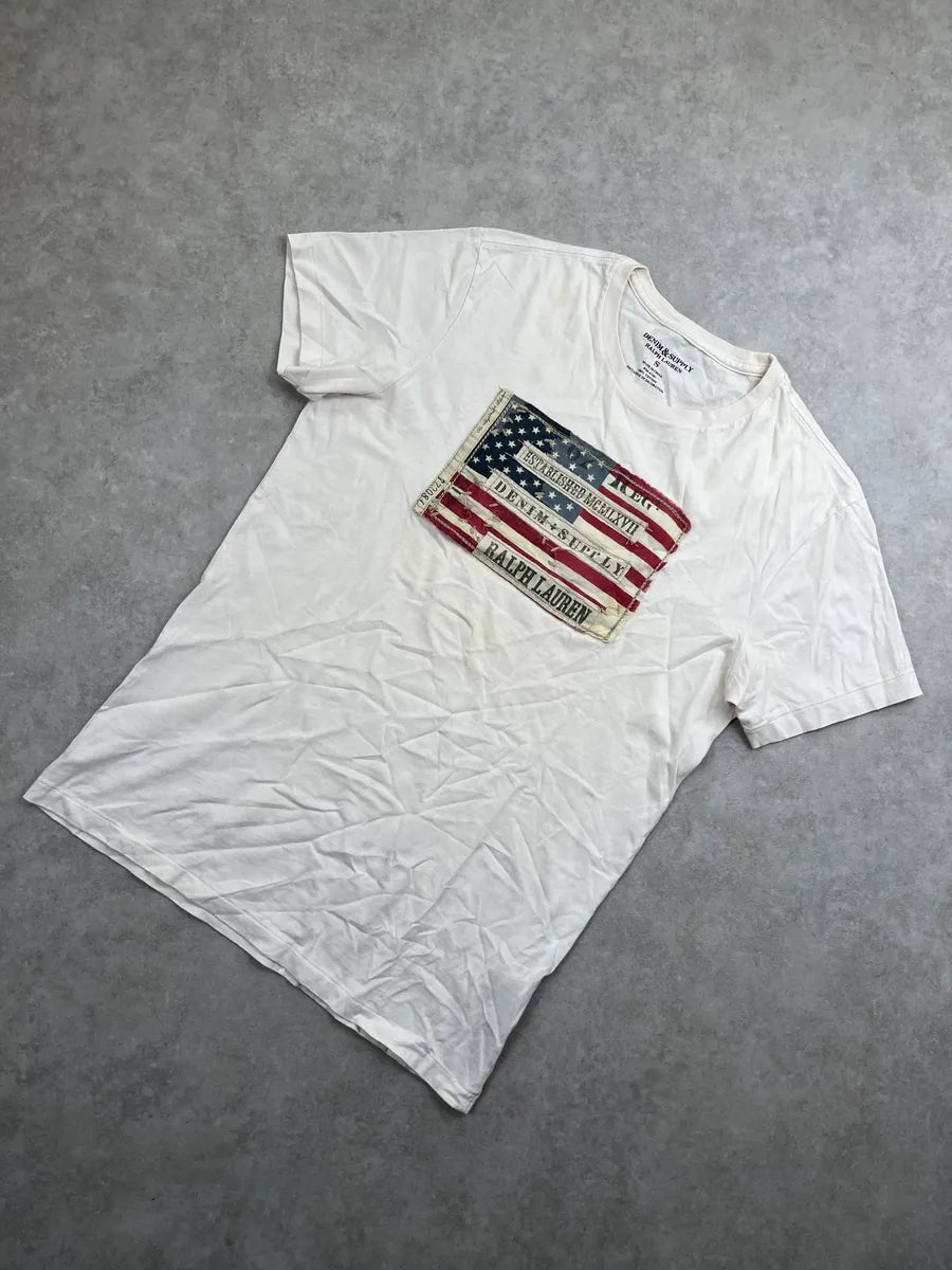 2010s Ralph Lauren Off-White American Flag Distressed T-Shirt qmyMtHlZ 4