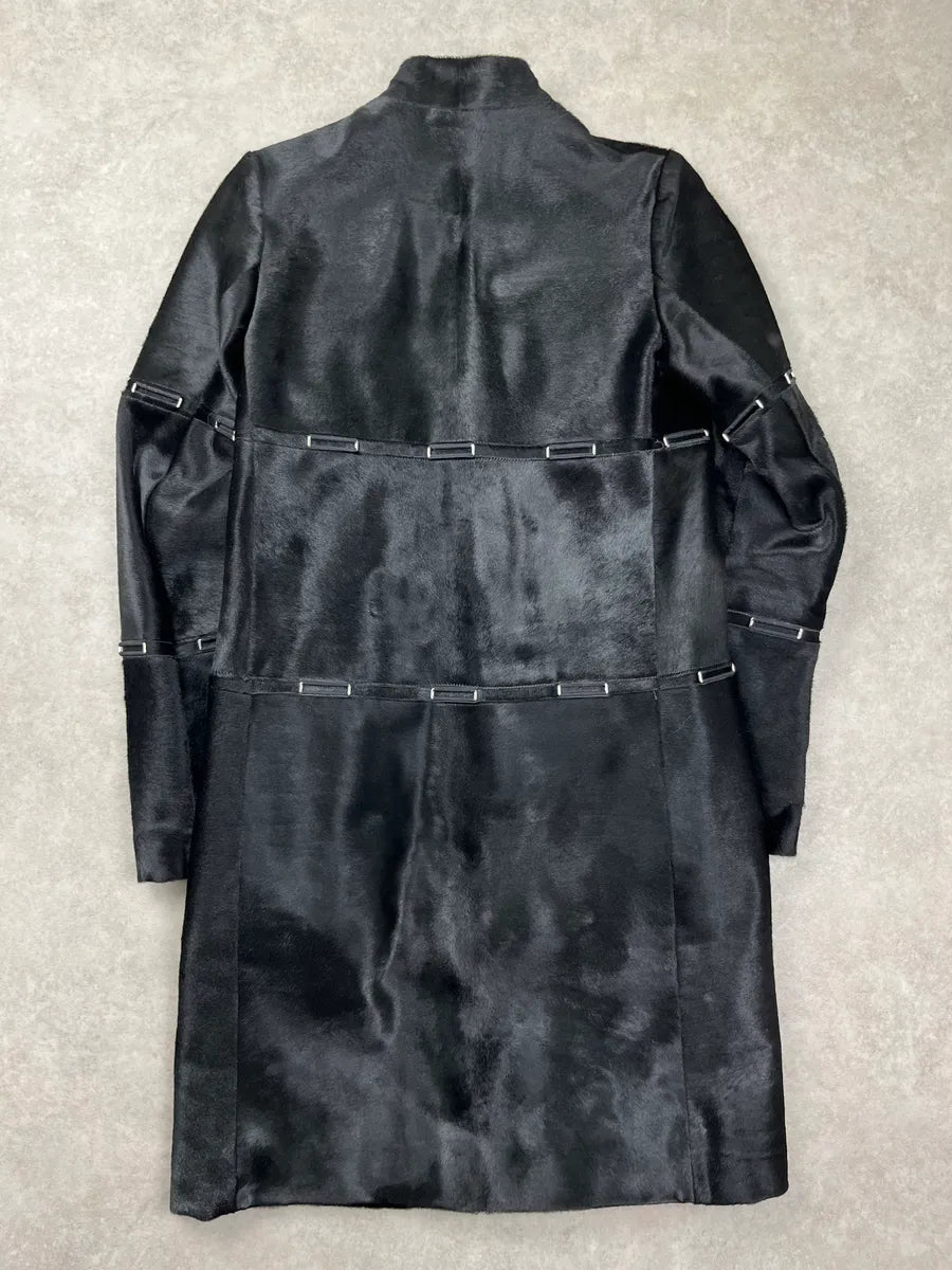 2000s Jil Sander Black Pony Hair Panelled Long Coat yvkNNvju 4