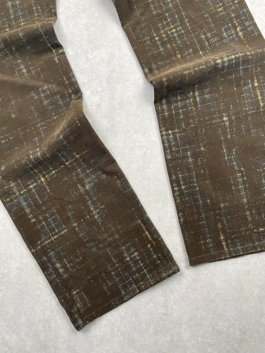 1990s Jean Paul Gaultier Brown Velvet Abstract Plaid Pants kXXnwlIU 10