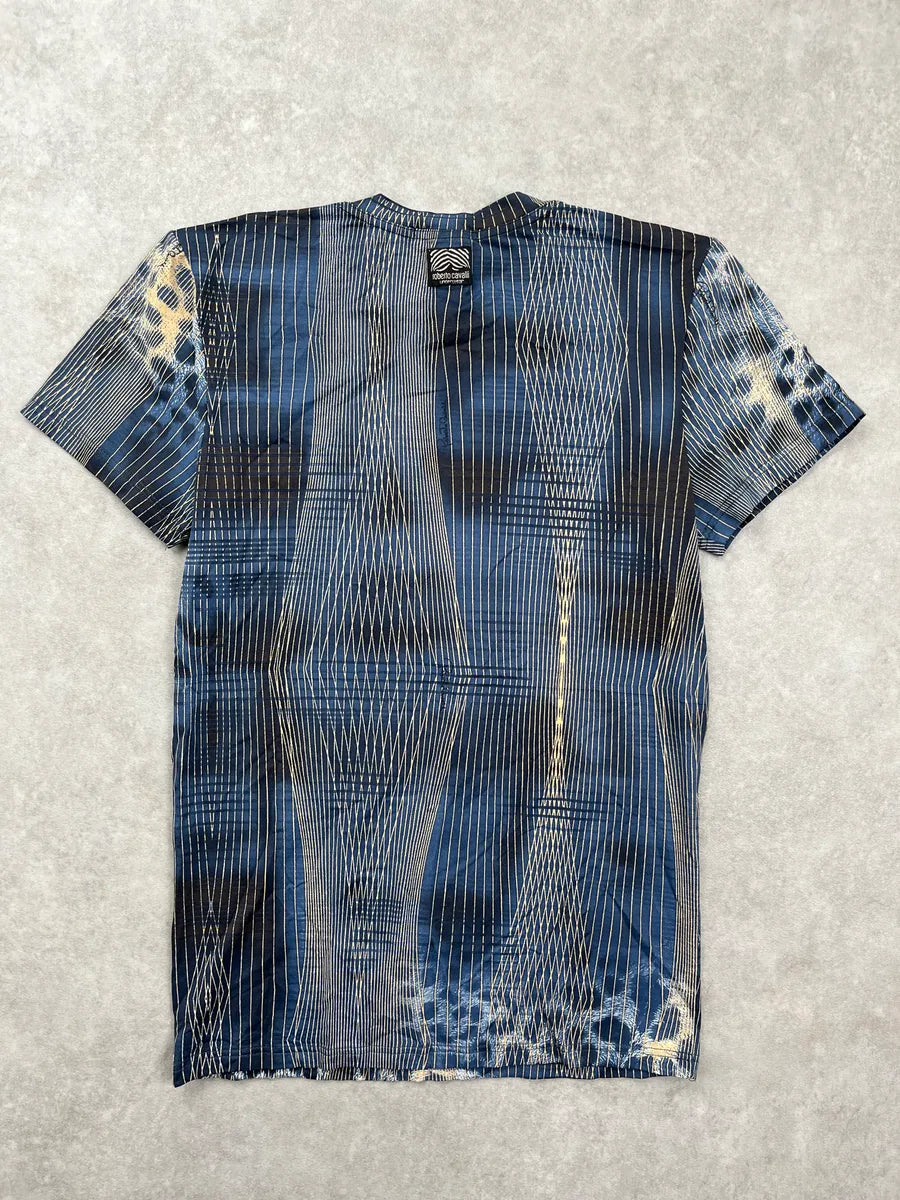 2000s Roberto Cavalli Underwear Blue Abstract Stripes Leopard T-Shirt HiTtOZpb 3