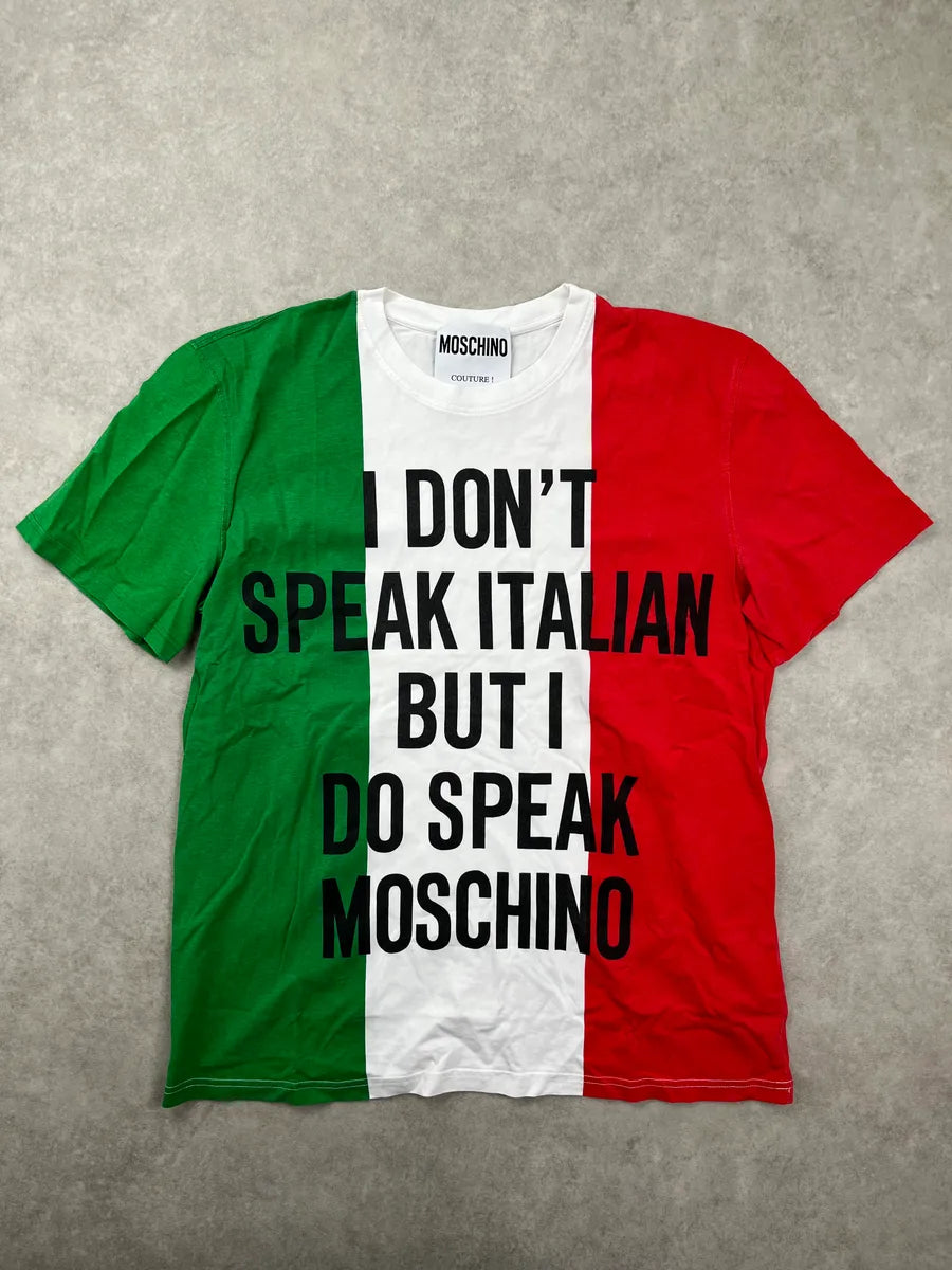 AW2014 Moschino Italian Flag Slogan T-Shirt WmWIZern 0