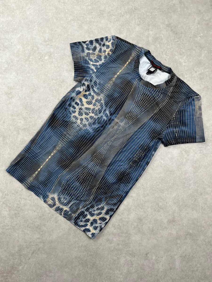 2000s Roberto Cavalli Underwear Blue Abstract Stripes Leopard T-Shirt HiTtOZpb 4