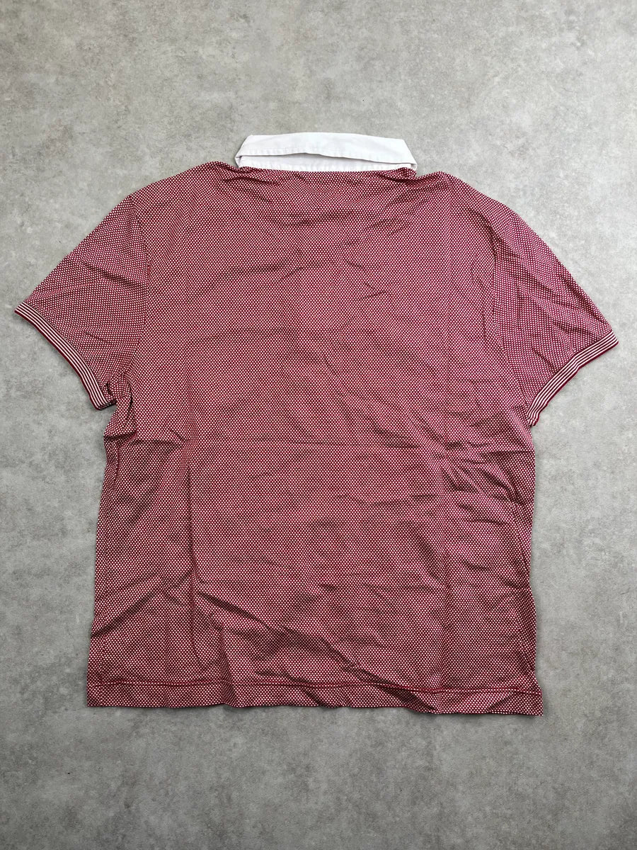2000s Gucci Red and White Pattern Collar Polo feQseXqU 3