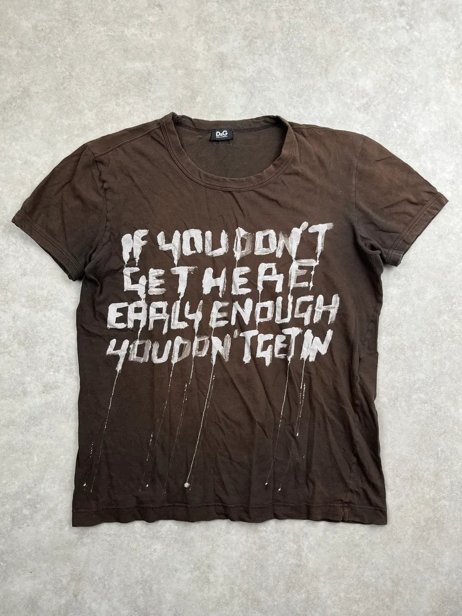 2000s Dolce & Gabbana Dark Brown Text Paint-Drip T-Shirt QQfVdYeK 0