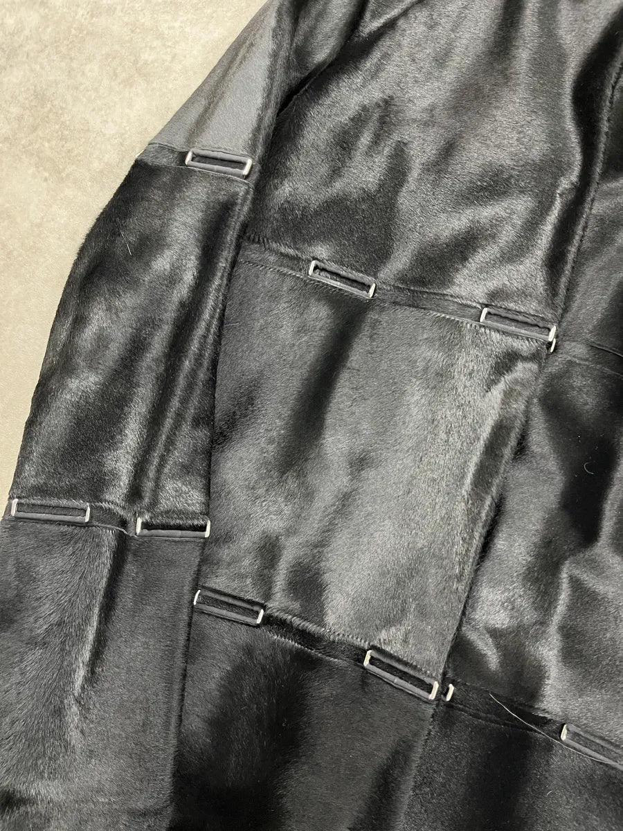 2000s Jil Sander Black Pony Hair Panelled Long Coat yvkNNvju 9