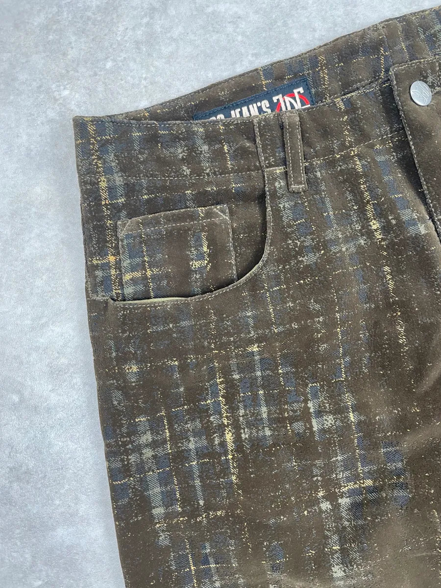 1990s Jean Paul Gaultier Brown Velvet Abstract Plaid Pants kXXnwlIU 8