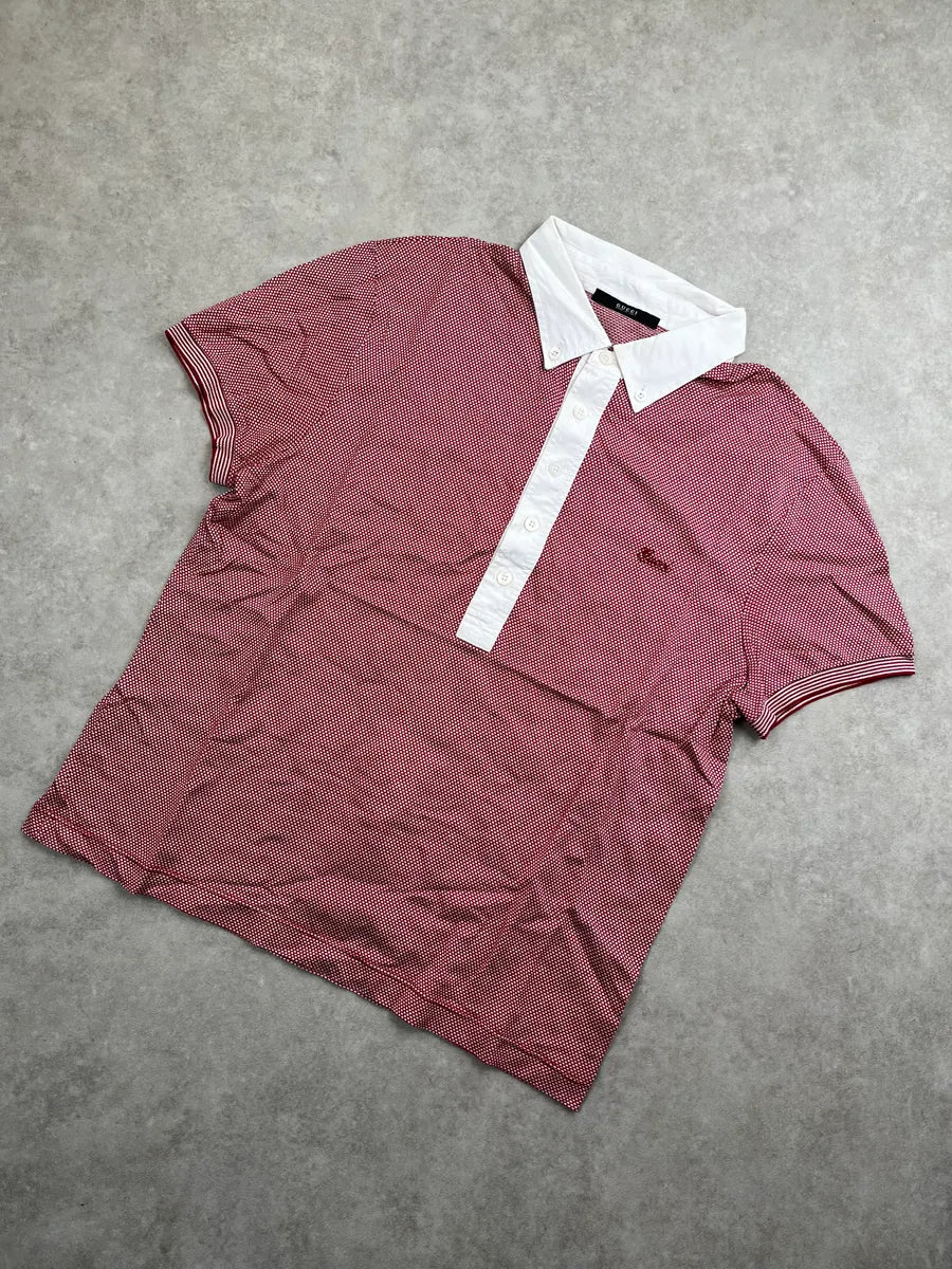 2000s Gucci Red and White Pattern Collar Polo feQseXqU 6