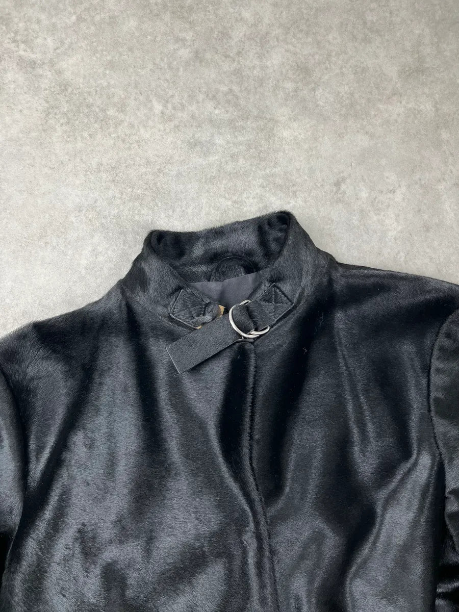 2000s Jil Sander Black Pony Hair Panelled Long Coat yvkNNvju 6