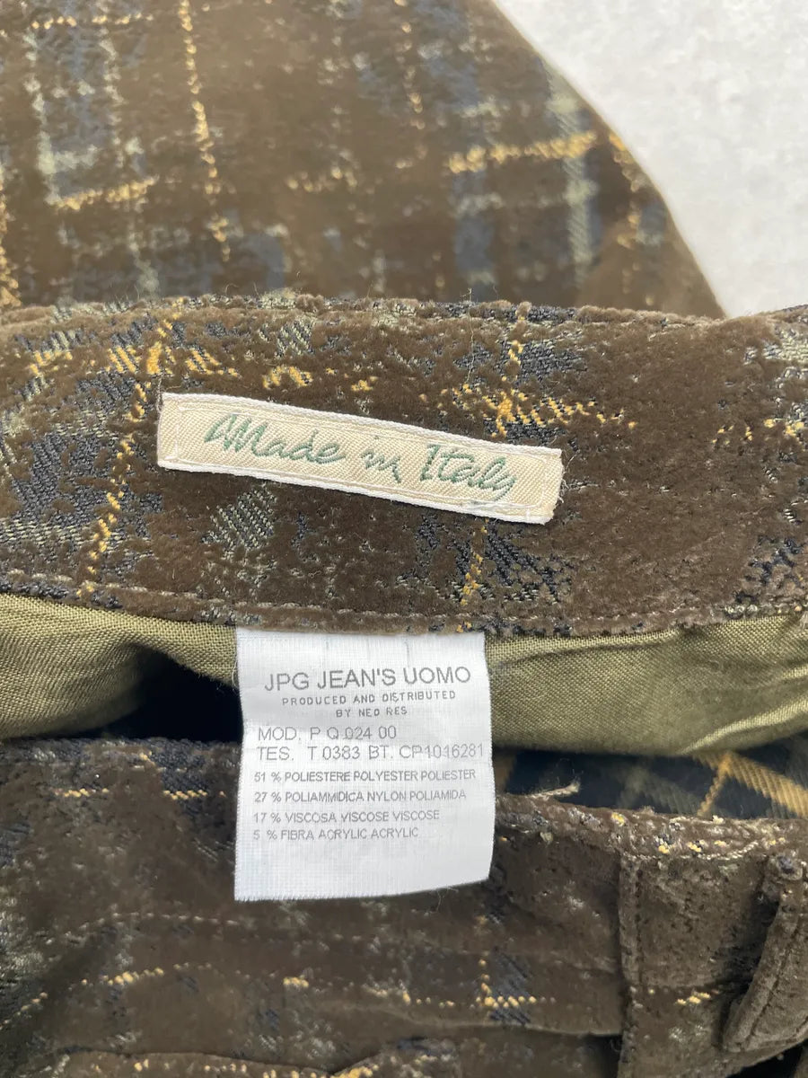 1990s Jean Paul Gaultier Brown Velvet Abstract Plaid Pants kXXnwlIU 17