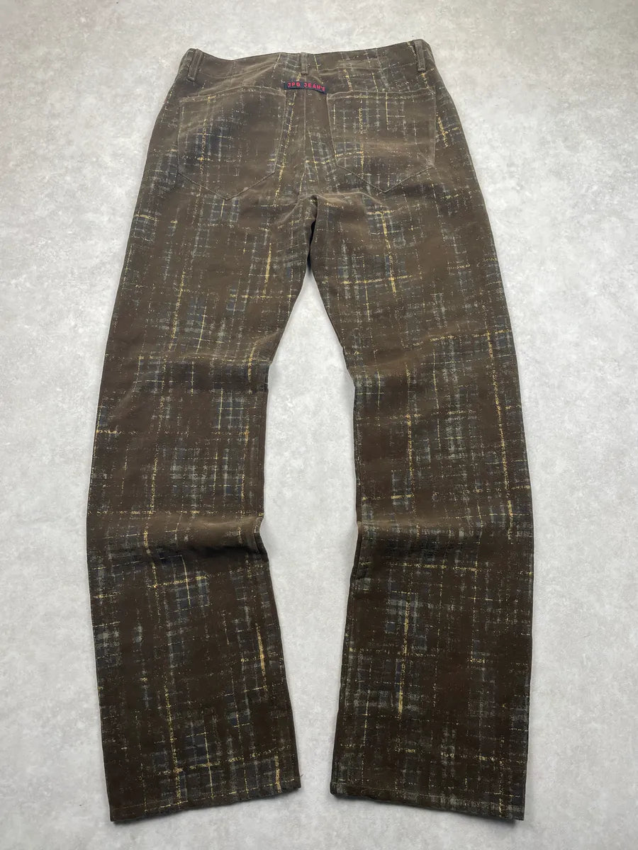 1990s Jean Paul Gaultier Brown Velvet Abstract Plaid Pants kXXnwlIU 5
