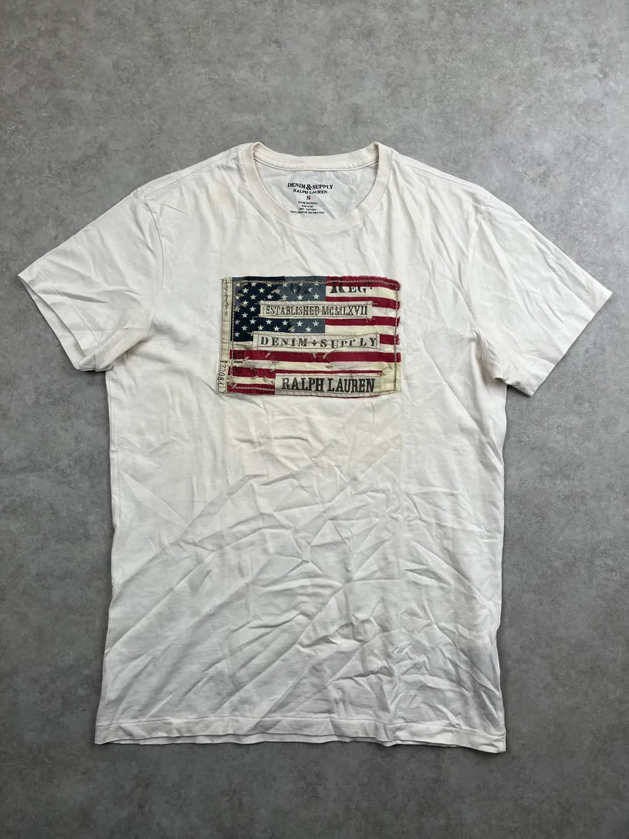 2010s Ralph Lauren Off-White American Flag Distressed T-Shirt qmyMtHlZ 0
