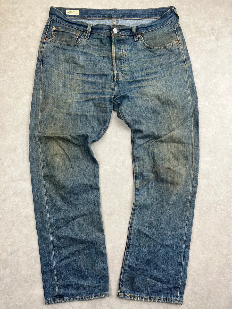 Levi's Blue Denim Distressed Straight-Leg Jeans nhtuBvWg 3