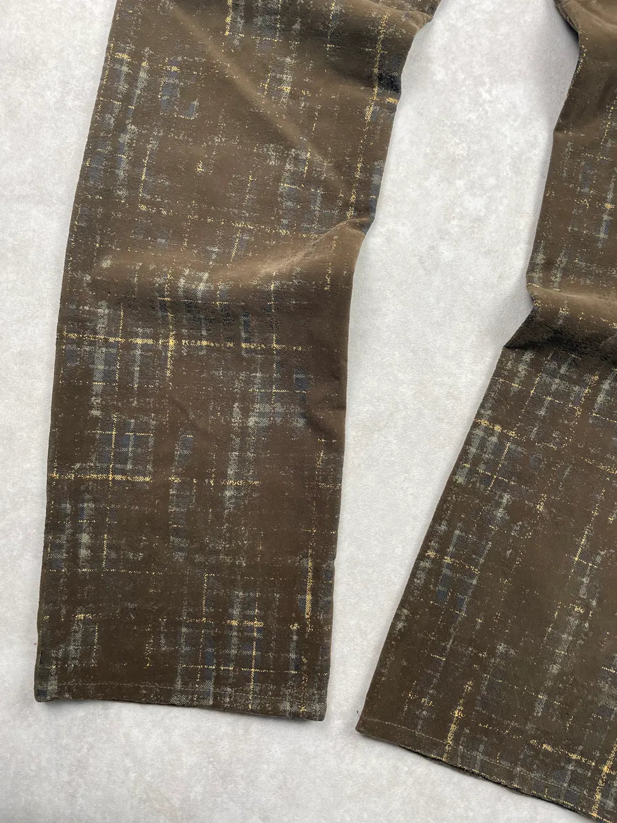 1990s Jean Paul Gaultier Brown Velvet Abstract Plaid Pants kXXnwlIU 6