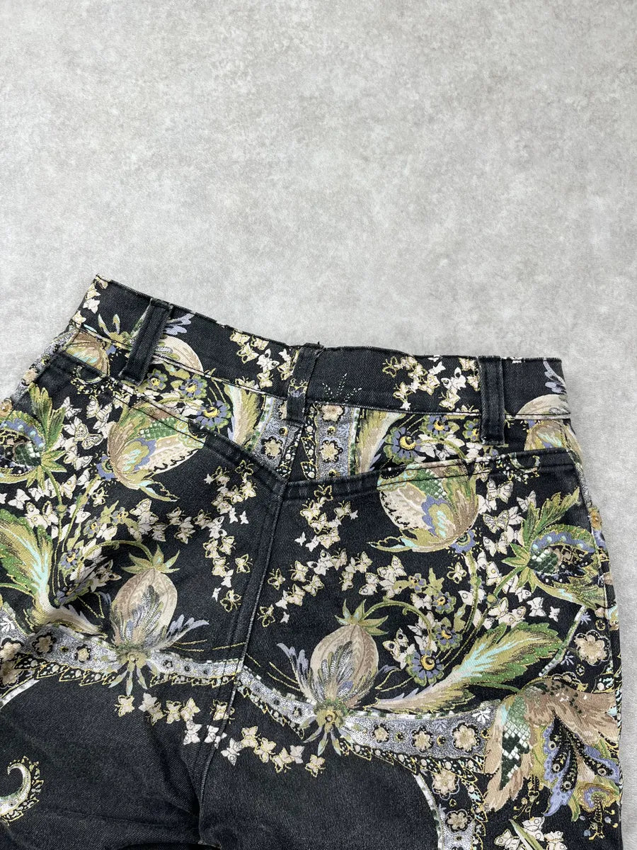 2000s Roberto Cavalli Black Denim Baroque Floral Print Jeans syUdYJgx 6