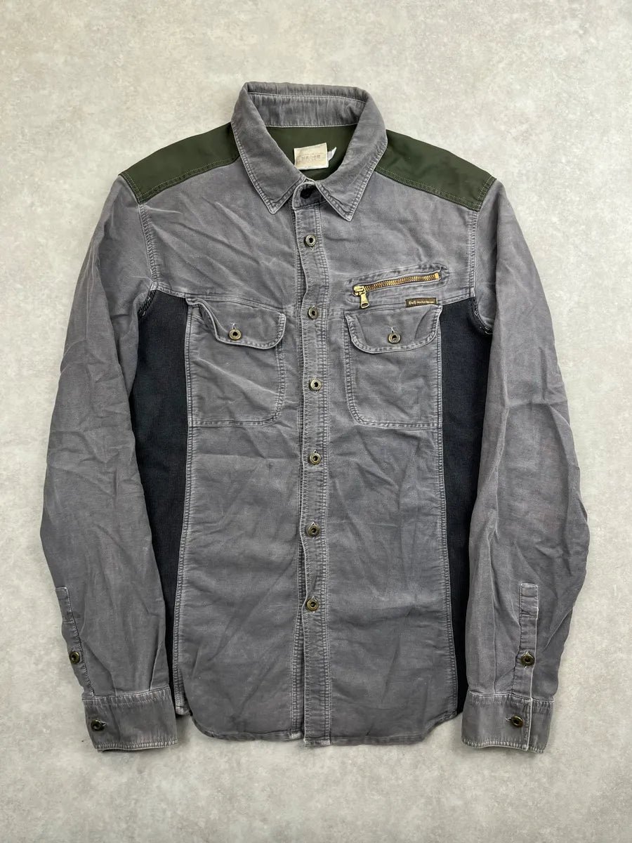 SS2003 Dolce & Gabbana Grey Olive Panel Military Light Shirt cdiaDrOC 0