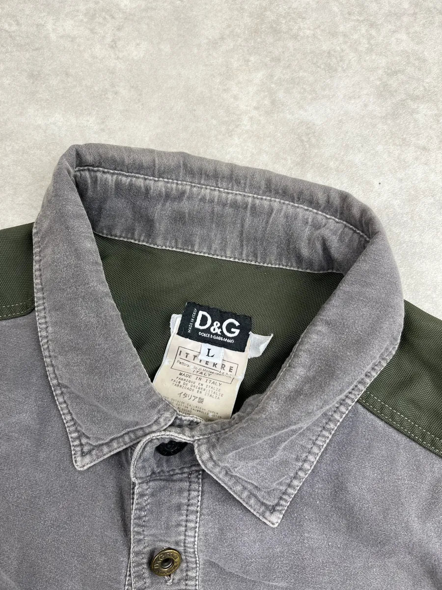 SS2003 Dolce & Gabbana Grey Olive Panel Military Light Shirt cdiaDrOC 10