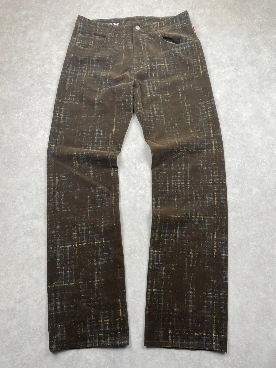 1990s Jean Paul Gaultier Brown Velvet Abstract Plaid Pants kXXnwlIU 3