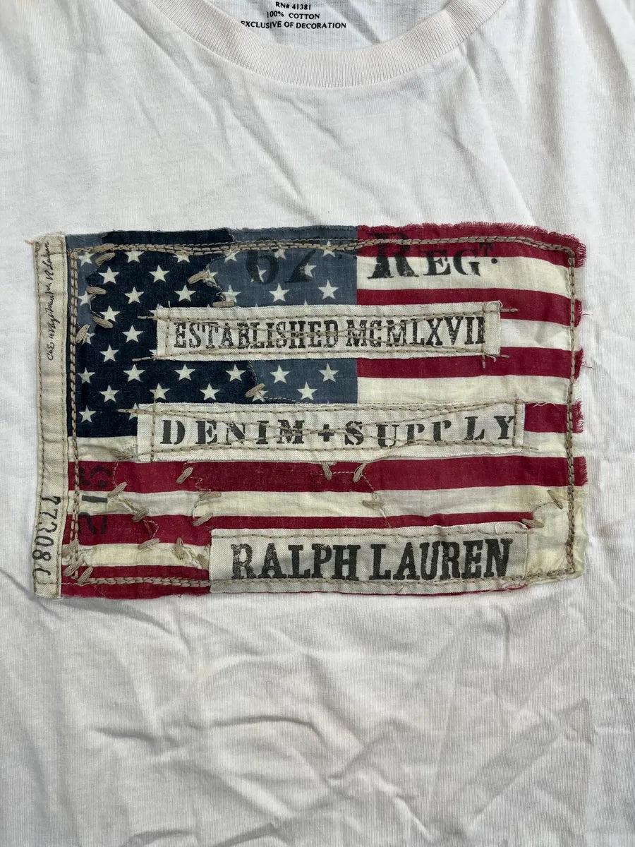 2010s Ralph Lauren Off-White American Flag Distressed T-Shirt qmyMtHlZ 7