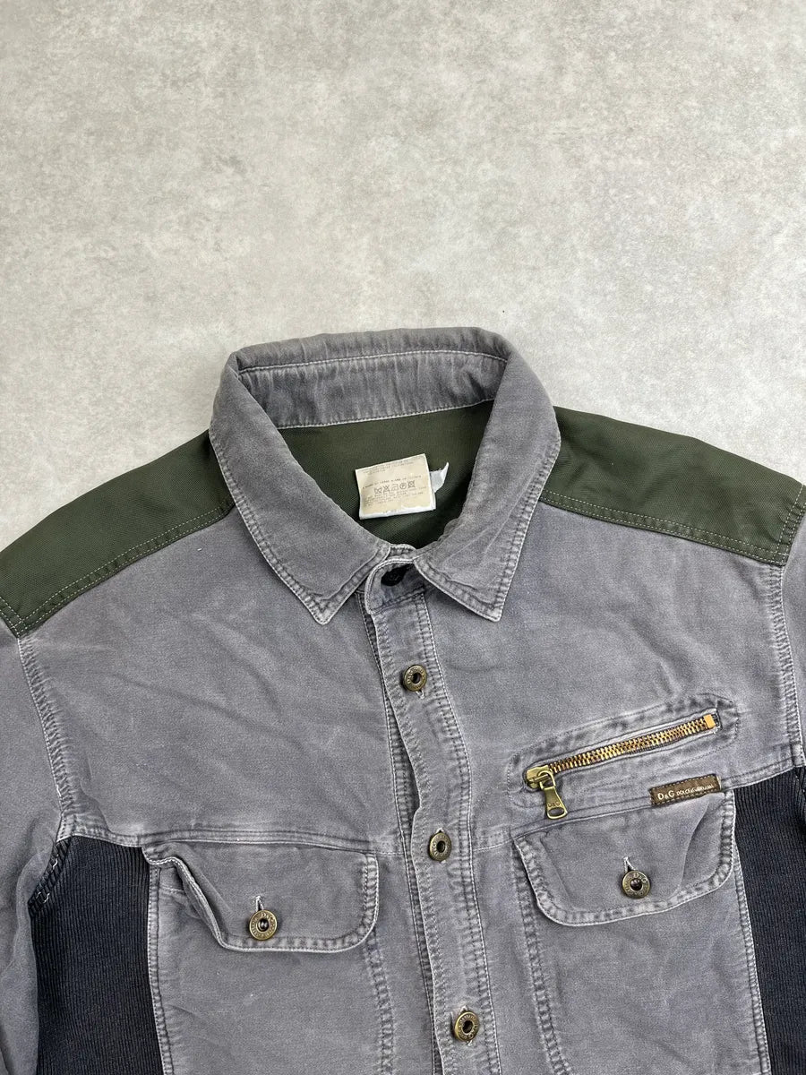 SS2003 Dolce & Gabbana Grey Olive Panel Military Light Shirt cdiaDrOC 5