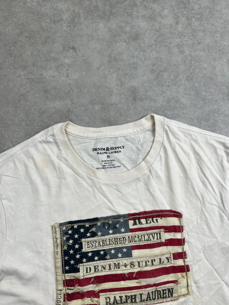 2010s Ralph Lauren Off-White American Flag Distressed T-Shirt qmyMtHlZ 5