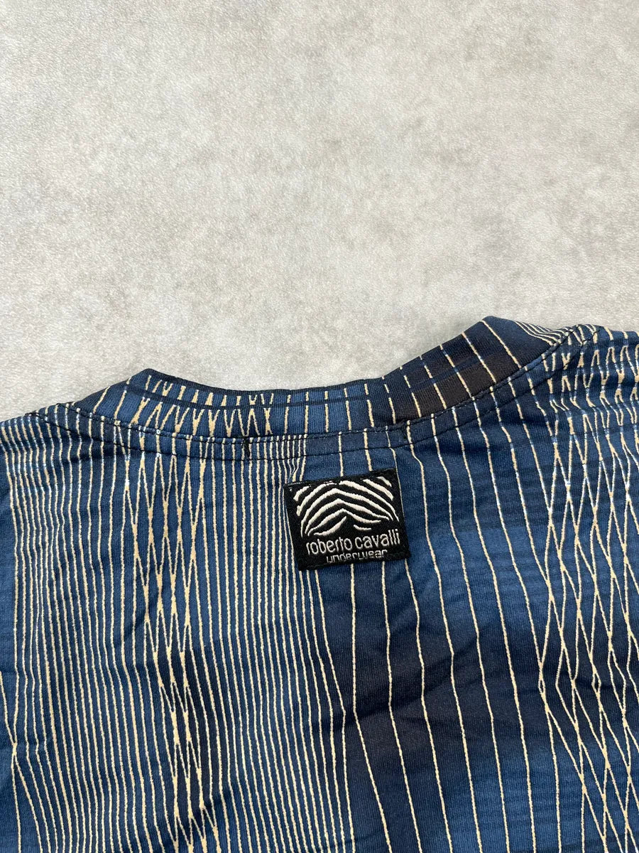 2000s Roberto Cavalli Underwear Blue Abstract Stripes Leopard T-Shirt HiTtOZpb 9