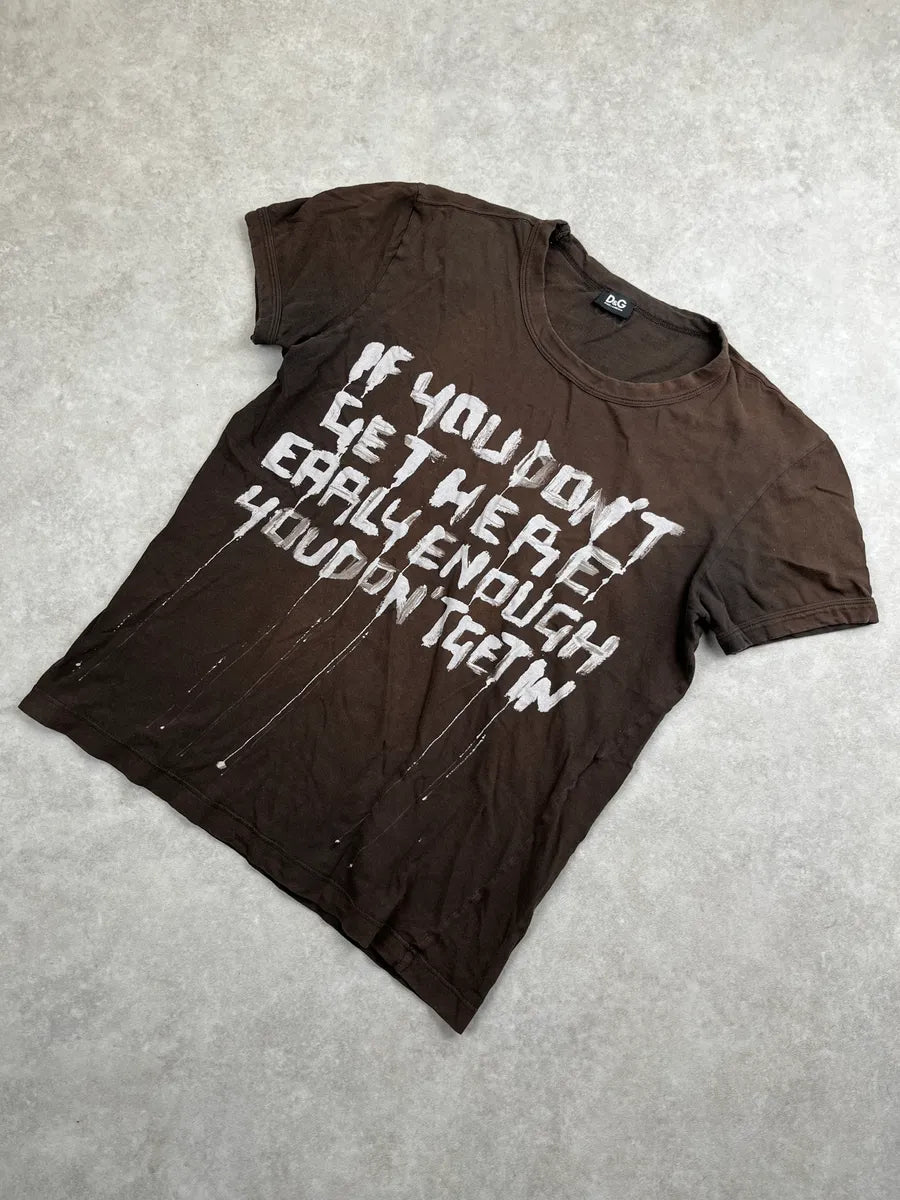 2000s Dolce & Gabbana Dark Brown Text Paint-Drip T-Shirt QQfVdYeK 6
