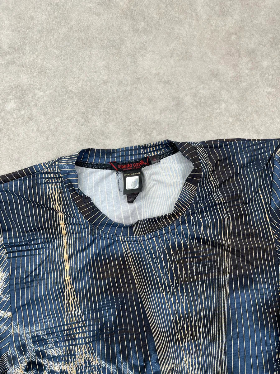 2000s Roberto Cavalli Underwear Blue Abstract Stripes Leopard T-Shirt HiTtOZpb 5