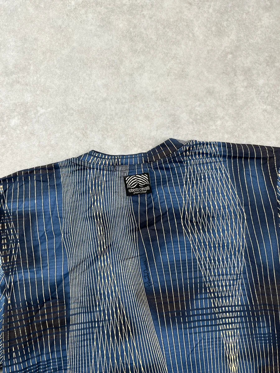 2000s Roberto Cavalli Underwear Blue Abstract Stripes Leopard T-Shirt HiTtOZpb 6