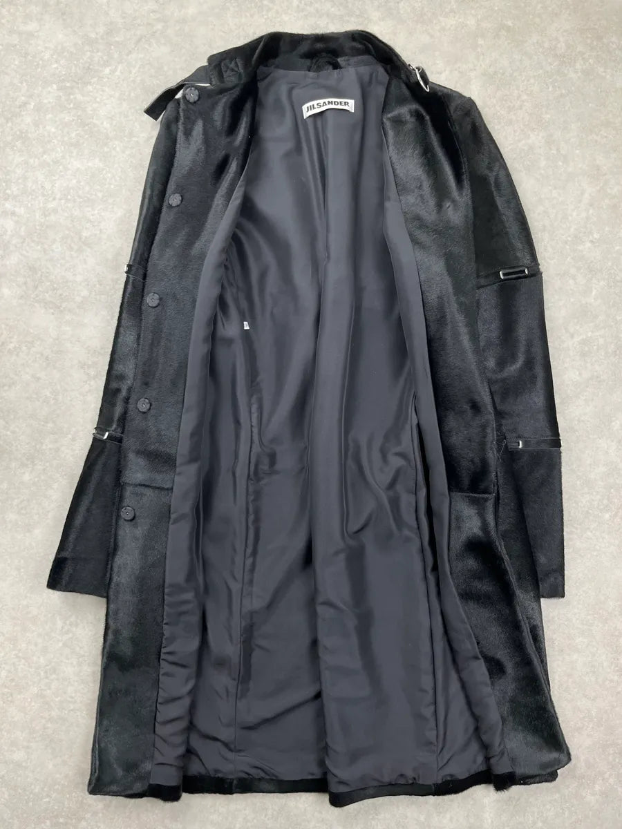2000s Jil Sander Black Pony Hair Panelled Long Coat yvkNNvju 3