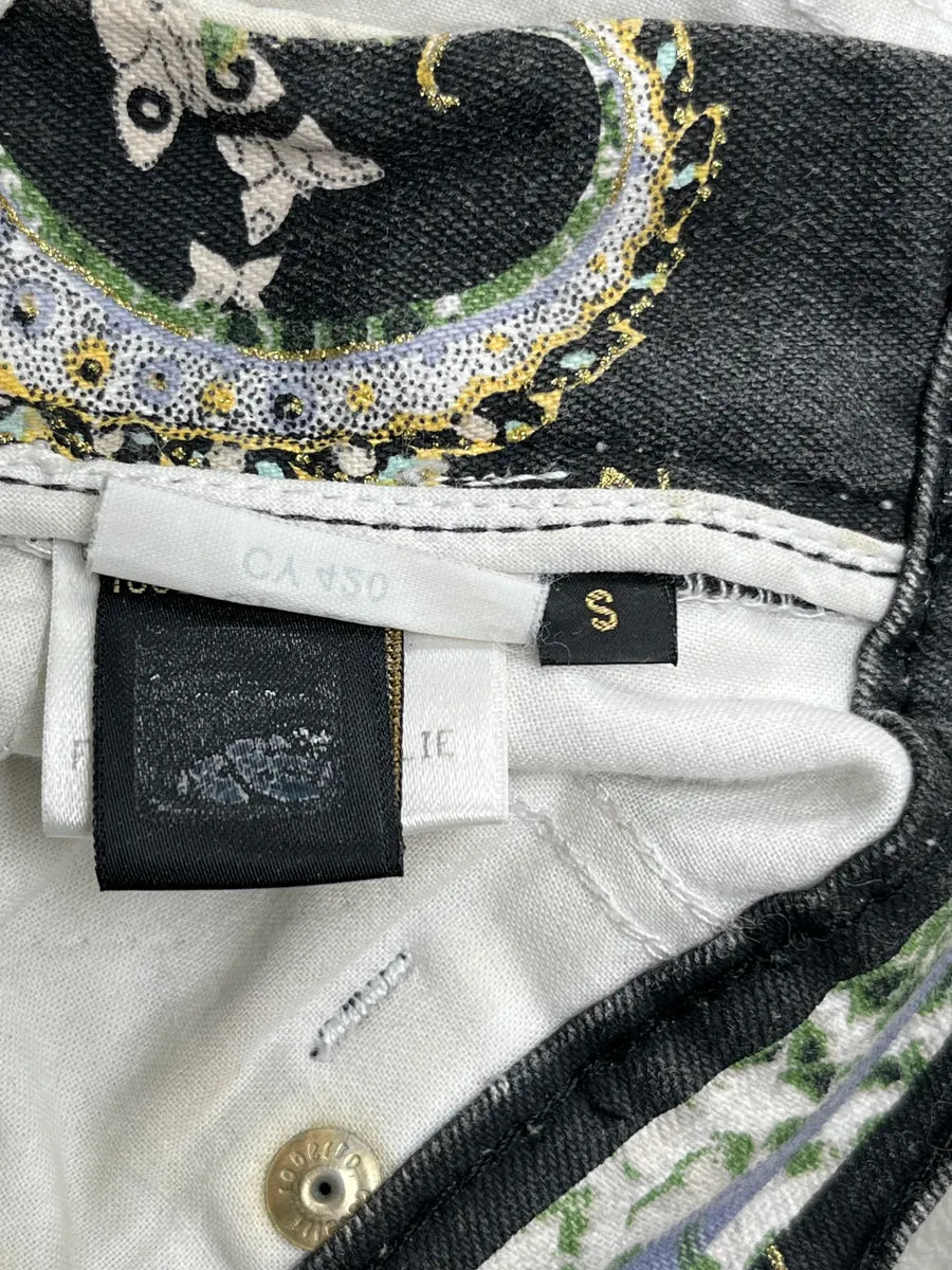 2000s Roberto Cavalli Black Denim Baroque Floral Print Jeans syUdYJgx 10