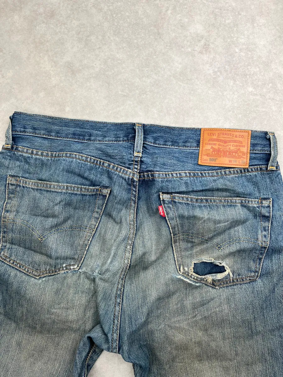 Levi's Blue Denim Distressed Straight-Leg Jeans nhtuBvWg 6