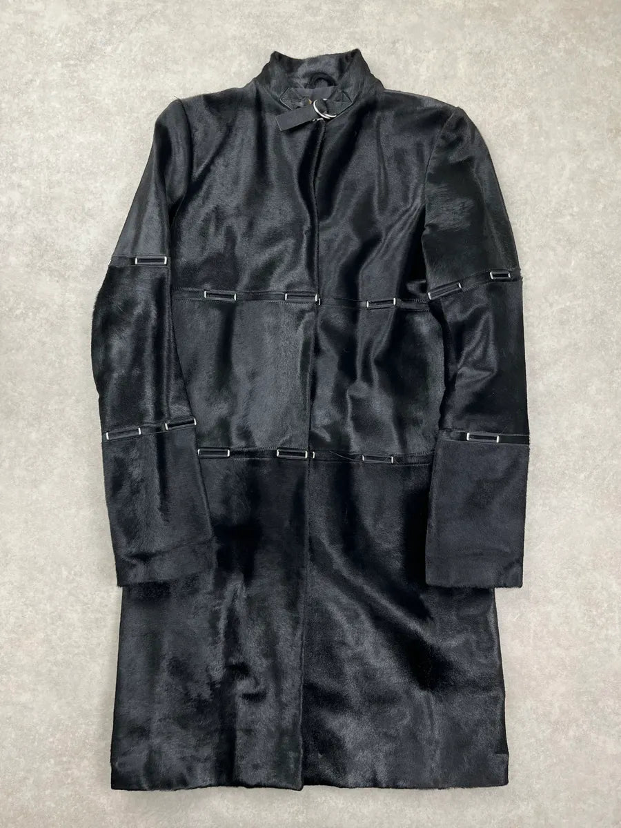 2000s Jil Sander Black Pony Hair Panelled Long Coat yvkNNvju 0