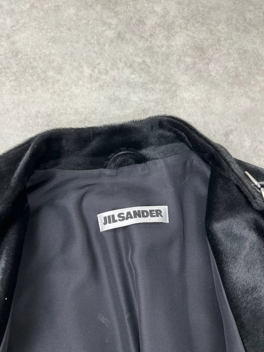 2000s Jil Sander Black Pony Hair Panelled Long Coat yvkNNvju 10
