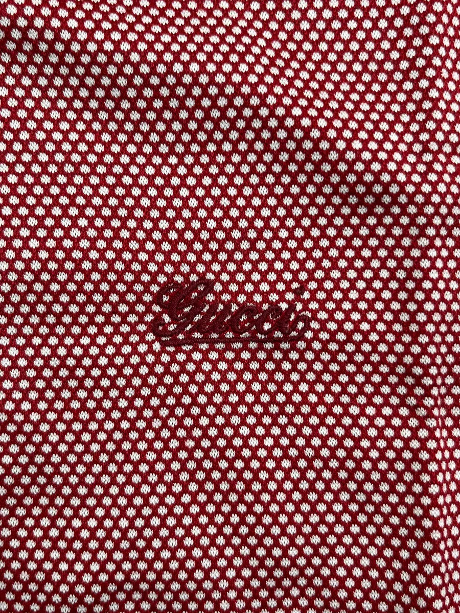 2000s Gucci Red and White Pattern Collar Polo feQseXqU 8